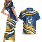 Eels Rugby Mascot Couples Matching Short Sleeve Bodycon Dress and Hawaiian Shirt Fierce Athlete Graphic in Sports Style