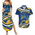 Eels Rugby Mascot Couples Matching Summer Maxi Dress and Hawaiian Shirt Fierce Athlete Graphic in Sports Style