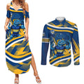 Eels Rugby Mascot Couples Matching Summer Maxi Dress and Long Sleeve Button Shirt Fierce Athlete Graphic in Sports Style