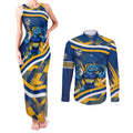 Eels Rugby Mascot Couples Matching Tank Maxi Dress and Long Sleeve Button Shirt Fierce Athlete Graphic in Sports Style
