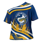 Eels Rugby Mascot Cross Shoulder Shirt Fierce Athlete Graphic in Sports Style