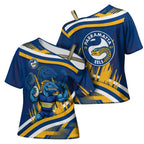 Eels Rugby Mascot Cross Shoulder Shirt Fierce Athlete Graphic in Sports Style