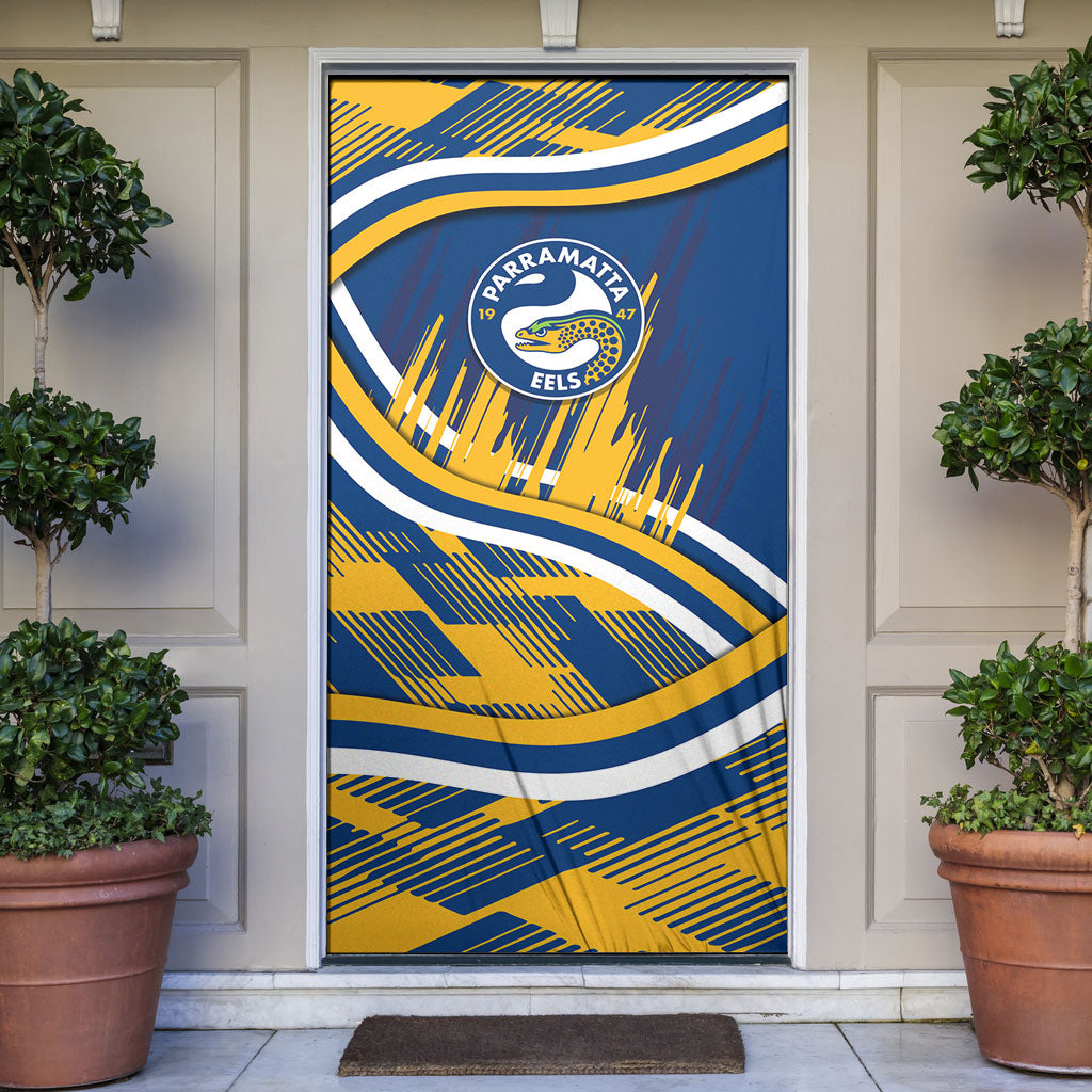 Eels Rugby Mascot Door Cover Fierce Athlete Graphic in Sports Style