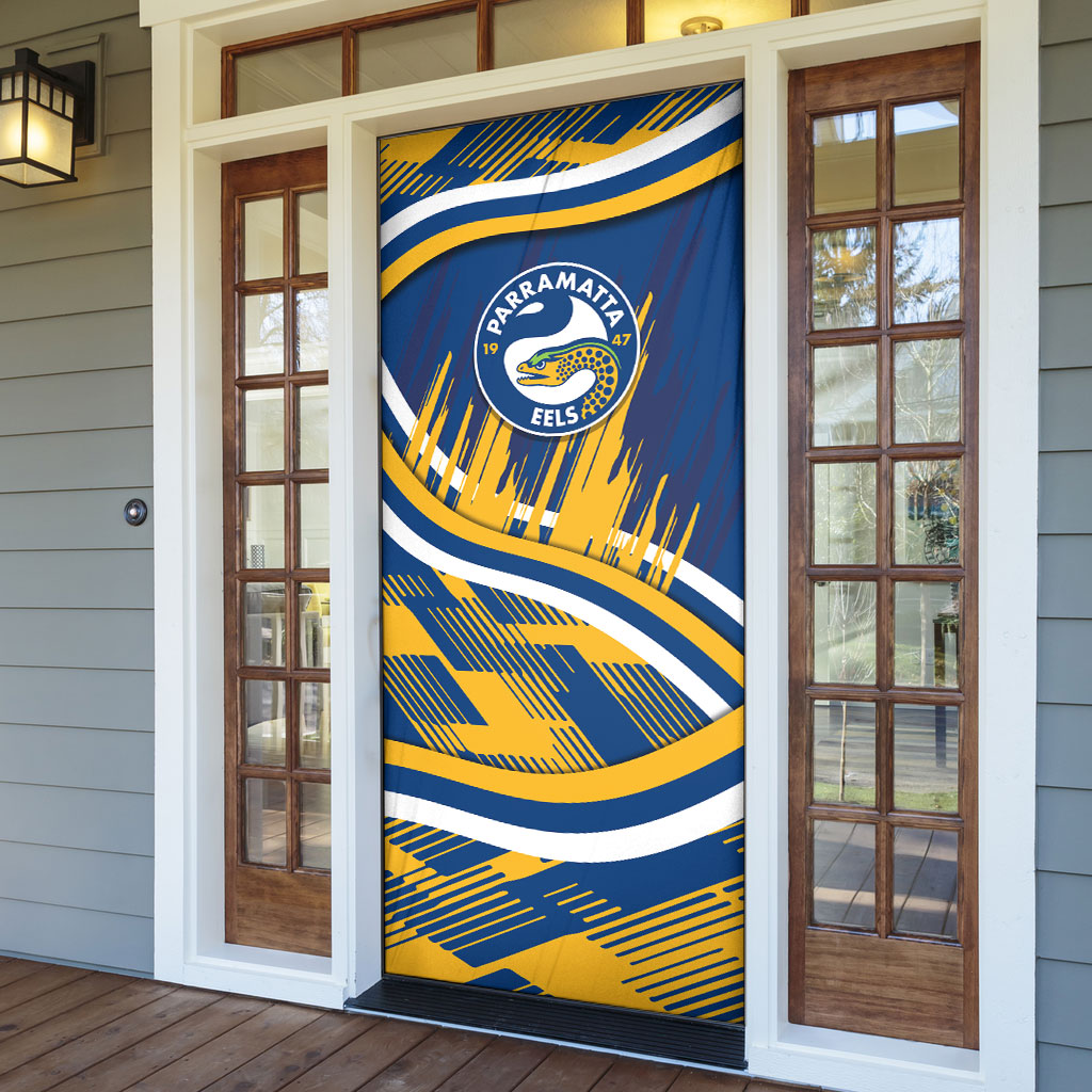 Eels Rugby Mascot Door Cover Fierce Athlete Graphic in Sports Style