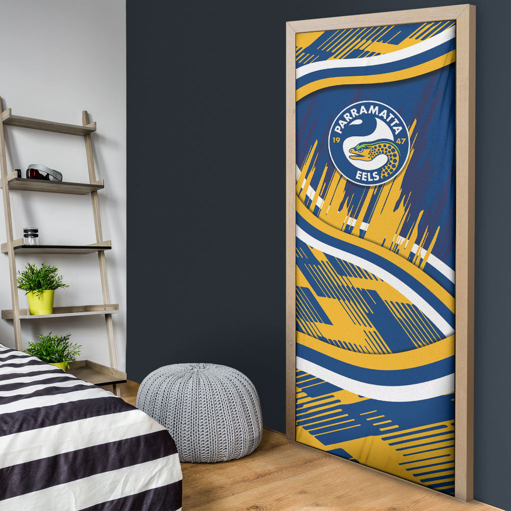 Eels Rugby Mascot Door Cover Fierce Athlete Graphic in Sports Style