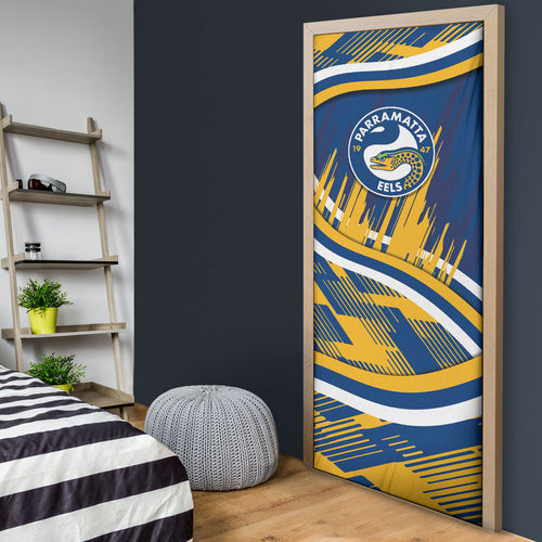 Eels Rugby Mascot Door Cover Fierce Athlete Graphic in Sports Style