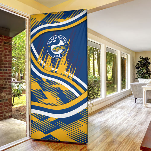 Eels Rugby Mascot Door Cover Fierce Athlete Graphic in Sports Style