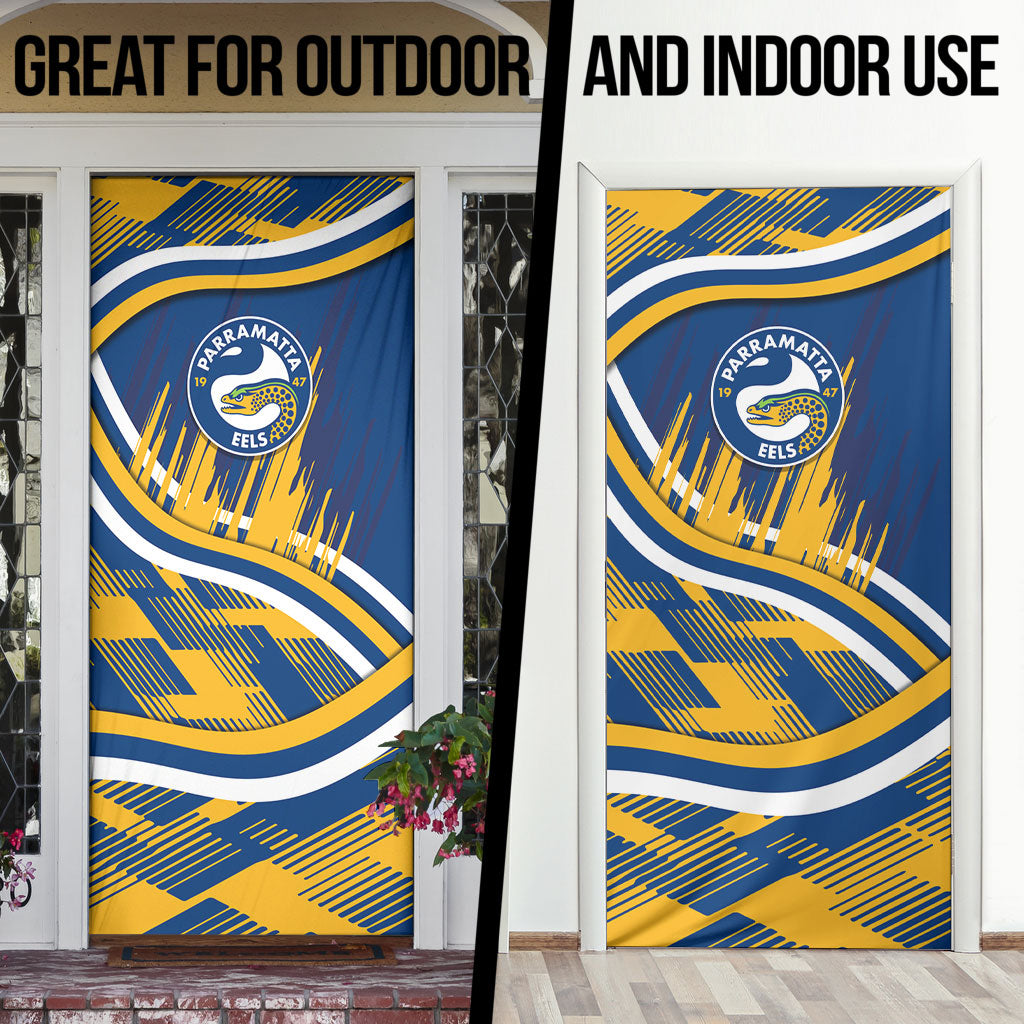 Eels Rugby Mascot Door Cover Fierce Athlete Graphic in Sports Style