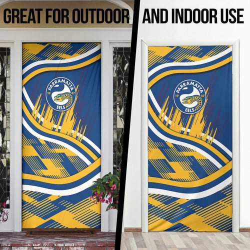 Eels Rugby Mascot Door Cover Fierce Athlete Graphic in Sports Style