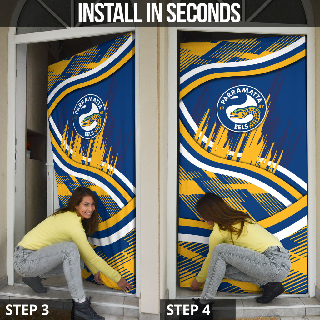 Eels Rugby Mascot Door Cover Fierce Athlete Graphic in Sports Style
