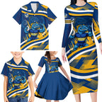 Eels Rugby Mascot Family Matching Long Sleeve Bodycon Dress and Hawaiian Shirt Fierce Athlete Graphic in Sports Style