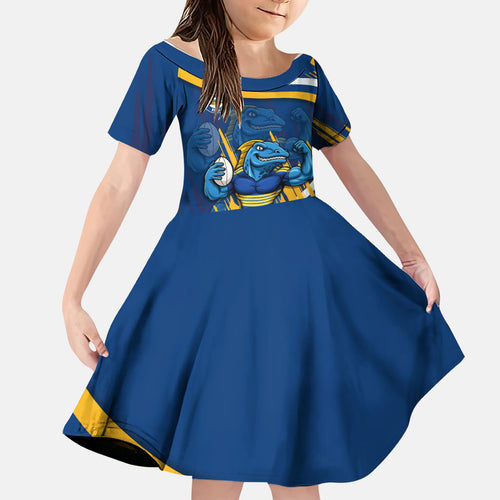 Eels Rugby Mascot Family Matching Long Sleeve Bodycon Dress and Hawaiian Shirt Fierce Athlete Graphic in Sports Style