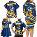 Eels Rugby Mascot Family Matching Long Sleeve Bodycon Dress and Hawaiian Shirt Fierce Athlete Graphic in Sports Style