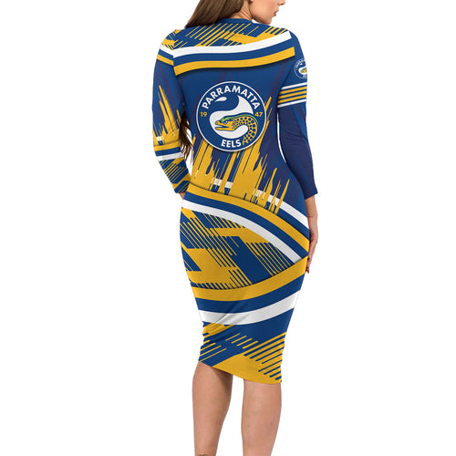 Eels Rugby Mascot Family Matching Long Sleeve Bodycon Dress and Hawaiian Shirt Fierce Athlete Graphic in Sports Style