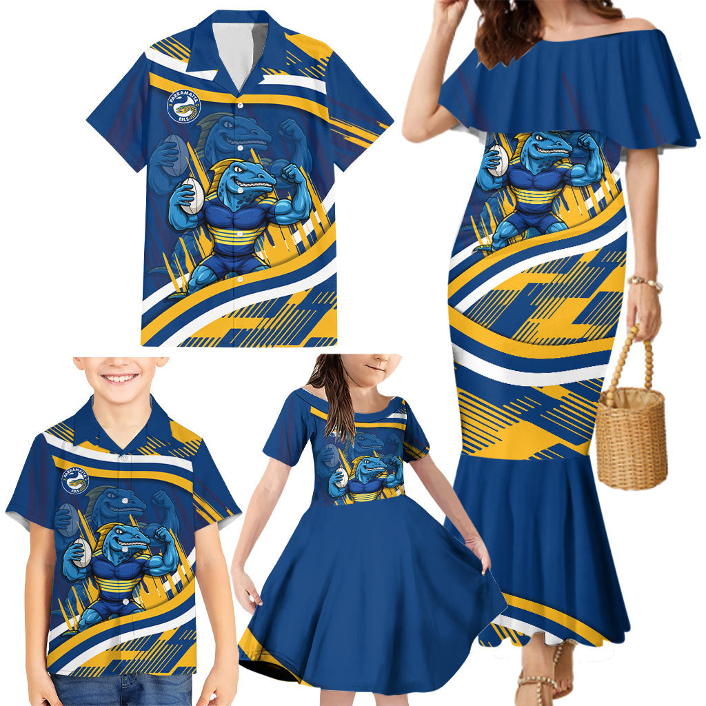 Eels Rugby Mascot Family Matching Mermaid Dress and Hawaiian Shirt Fierce Athlete Graphic in Sports Style