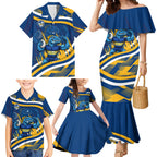 Eels Rugby Mascot Family Matching Mermaid Dress and Hawaiian Shirt Fierce Athlete Graphic in Sports Style