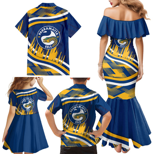 Eels Rugby Mascot Family Matching Mermaid Dress and Hawaiian Shirt Fierce Athlete Graphic in Sports Style