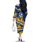 Eels Rugby Mascot Family Matching Off The Shoulder Long Sleeve Dress and Hawaiian Shirt Fierce Athlete Graphic in Sports Style