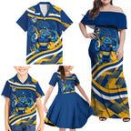 Eels Rugby Mascot Family Matching Off Shoulder Maxi Dress and Hawaiian Shirt Fierce Athlete Graphic in Sports Style
