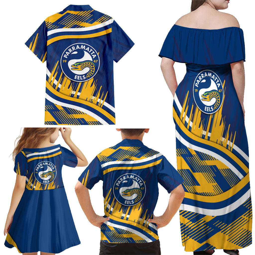 Eels Rugby Mascot Family Matching Off Shoulder Maxi Dress and Hawaiian Shirt Fierce Athlete Graphic in Sports Style