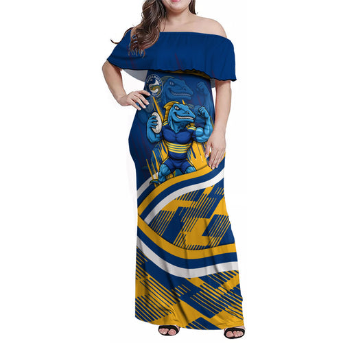 Eels Rugby Mascot Family Matching Off Shoulder Maxi Dress and Hawaiian Shirt Fierce Athlete Graphic in Sports Style