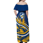 Eels Rugby Mascot Family Matching Off Shoulder Maxi Dress and Hawaiian Shirt Fierce Athlete Graphic in Sports Style