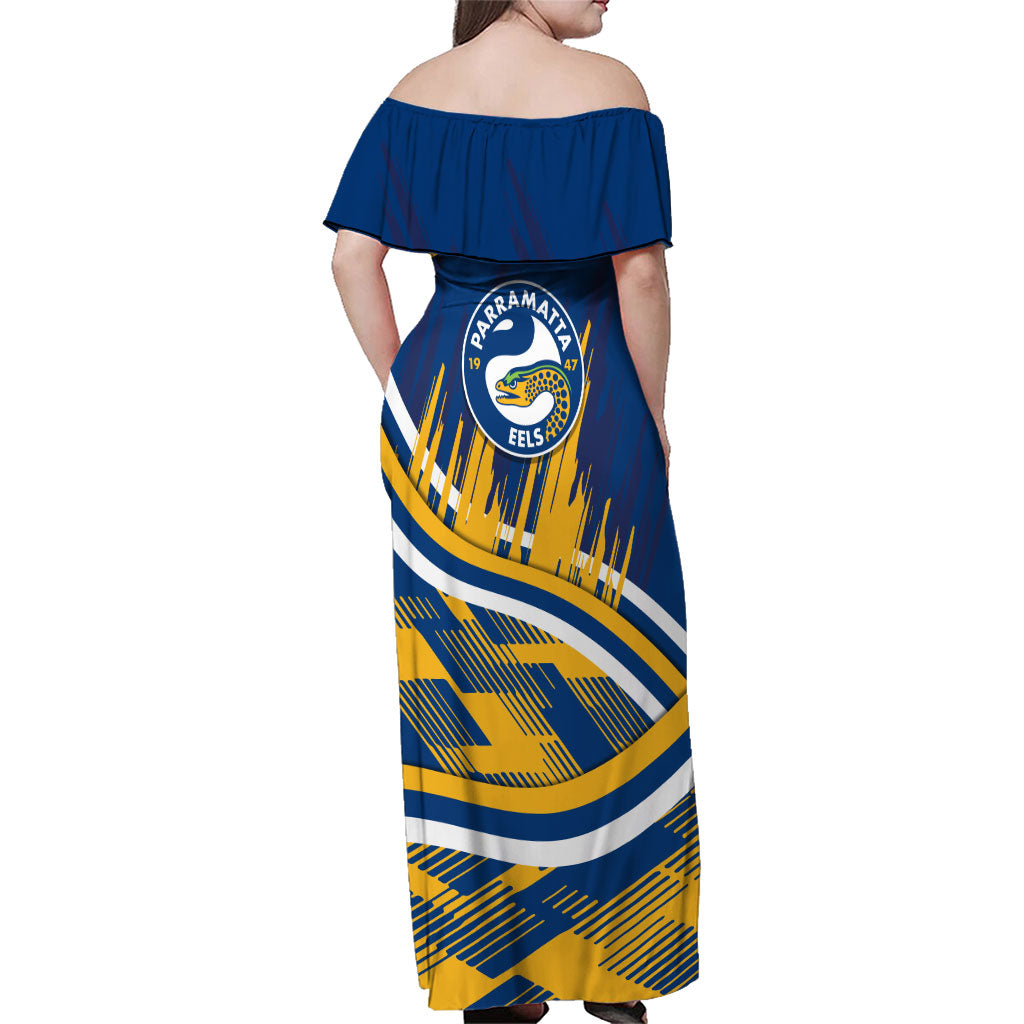 Eels Rugby Mascot Family Matching Off Shoulder Maxi Dress and Hawaiian Shirt Fierce Athlete Graphic in Sports Style