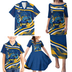 Eels Rugby Mascot Family Matching Puletasi and Hawaiian Shirt Fierce Athlete Graphic in Sports Style