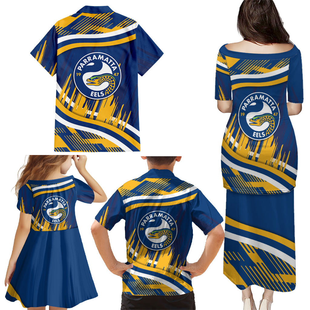 Eels Rugby Mascot Family Matching Puletasi and Hawaiian Shirt Fierce Athlete Graphic in Sports Style
