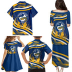 Eels Rugby Mascot Family Matching Puletasi and Hawaiian Shirt Fierce Athlete Graphic in Sports Style