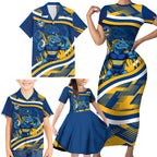 Eels Rugby Mascot Family Matching Short Sleeve Bodycon Dress and Hawaiian Shirt Fierce Athlete Graphic in Sports Style