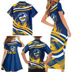Eels Rugby Mascot Family Matching Short Sleeve Bodycon Dress and Hawaiian Shirt Fierce Athlete Graphic in Sports Style