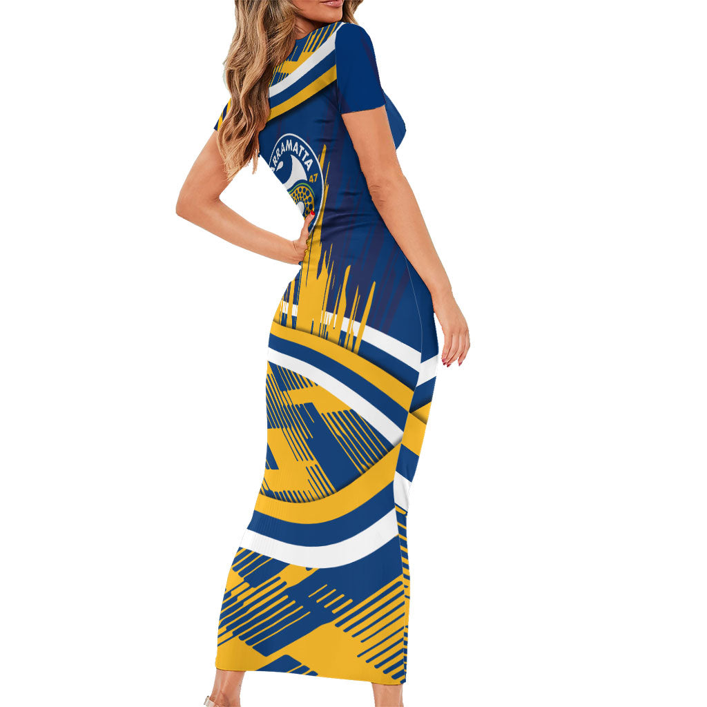 Eels Rugby Mascot Family Matching Short Sleeve Bodycon Dress and Hawaiian Shirt Fierce Athlete Graphic in Sports Style