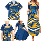 Eels Rugby Mascot Family Matching Summer Maxi Dress and Hawaiian Shirt Fierce Athlete Graphic in Sports Style