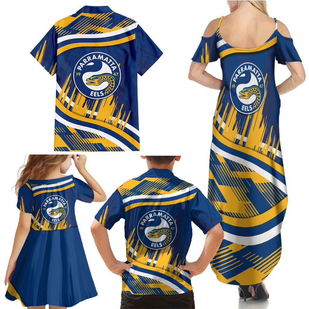 Eels Rugby Mascot Family Matching Summer Maxi Dress and Hawaiian Shirt Fierce Athlete Graphic in Sports Style