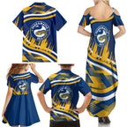Eels Rugby Mascot Family Matching Summer Maxi Dress and Hawaiian Shirt Fierce Athlete Graphic in Sports Style