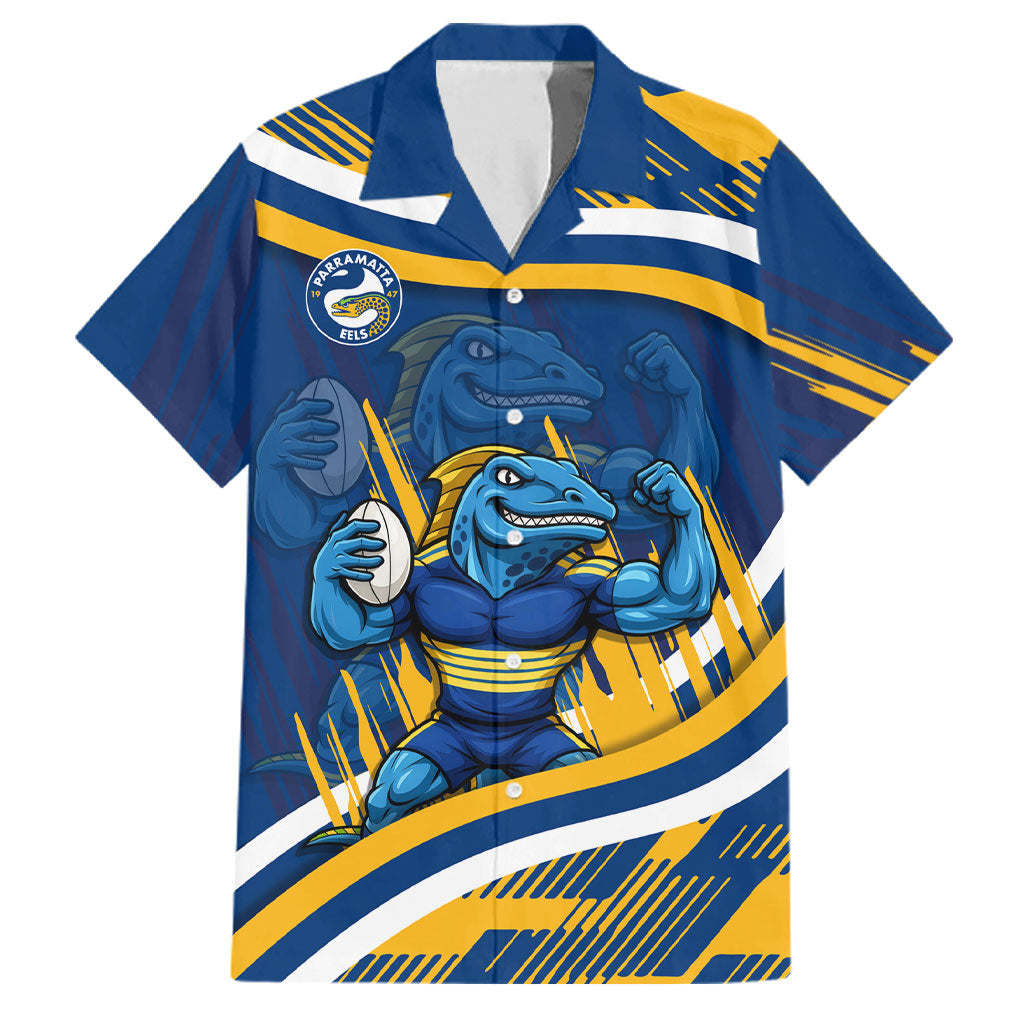 Eels Rugby Mascot Family Matching Summer Maxi Dress and Hawaiian Shirt Fierce Athlete Graphic in Sports Style