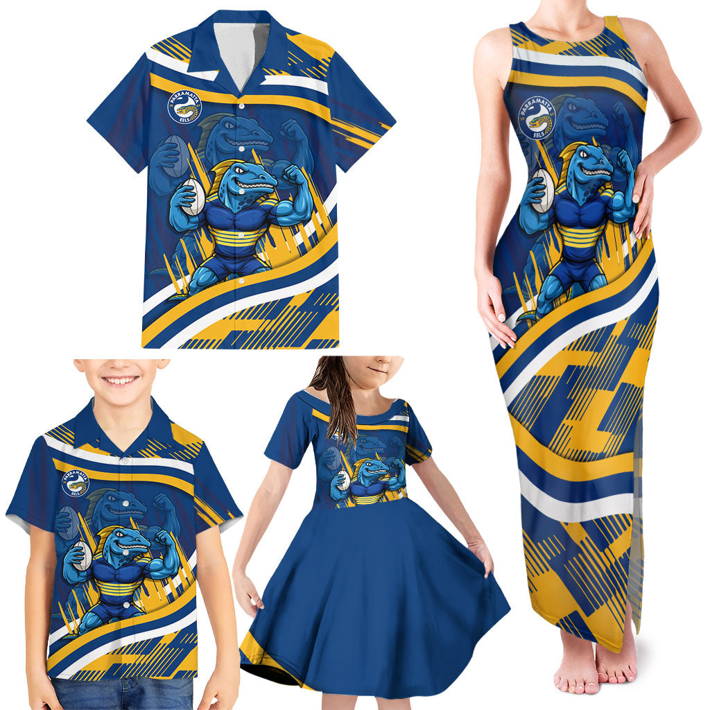 Eels Rugby Mascot Family Matching Tank Maxi Dress and Hawaiian Shirt Fierce Athlete Graphic in Sports Style