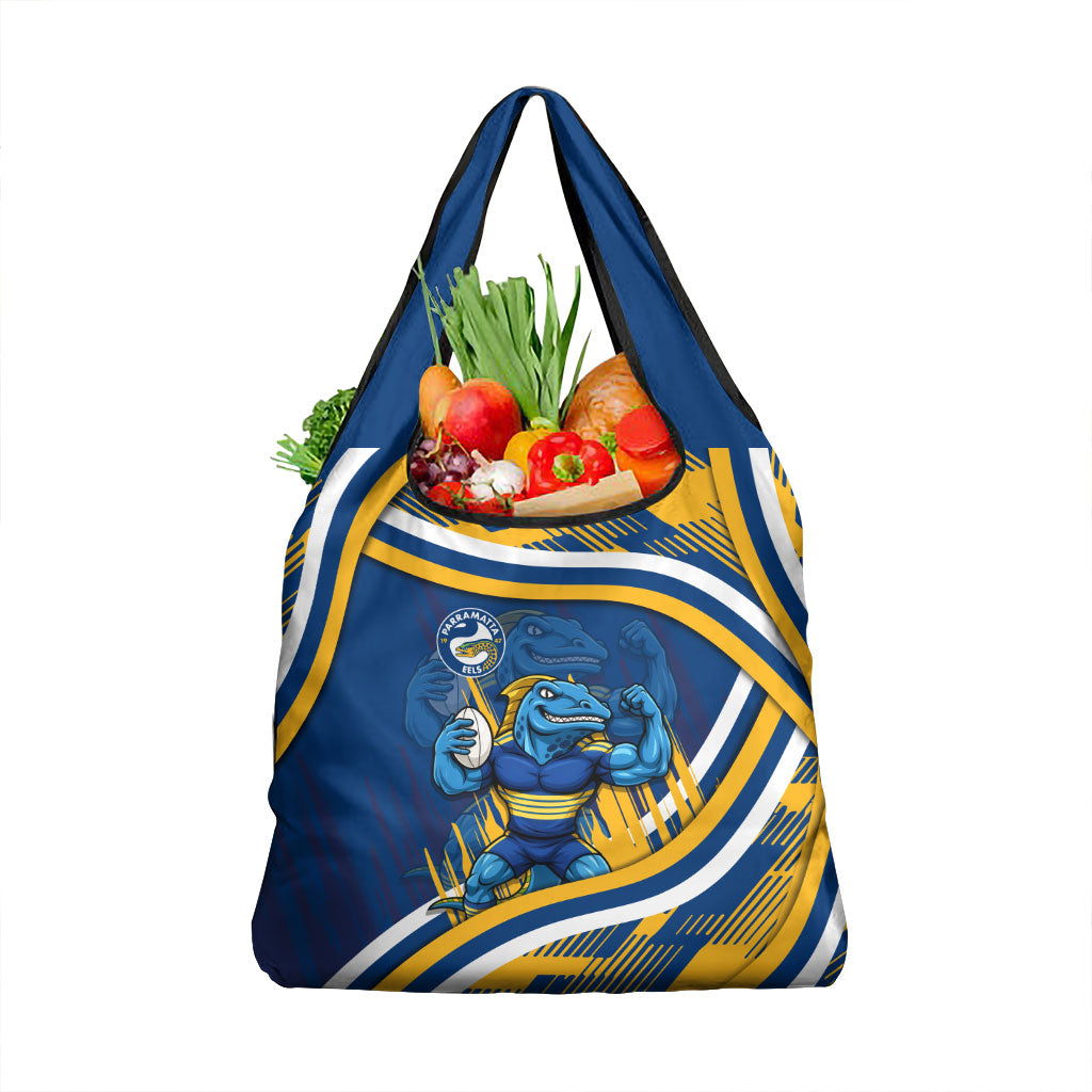 Eels Rugby Mascot Grocery Bag Fierce Athlete Graphic in Sports Style