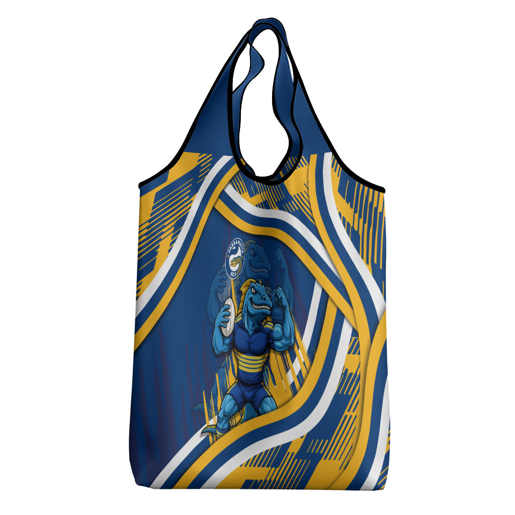 Eels Rugby Mascot Grocery Bag Fierce Athlete Graphic in Sports Style
