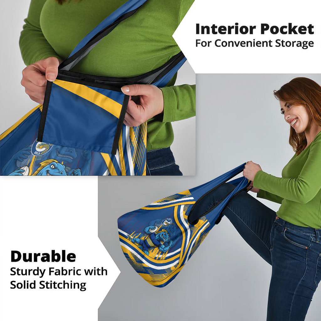 Eels Rugby Mascot Grocery Bag Fierce Athlete Graphic in Sports Style