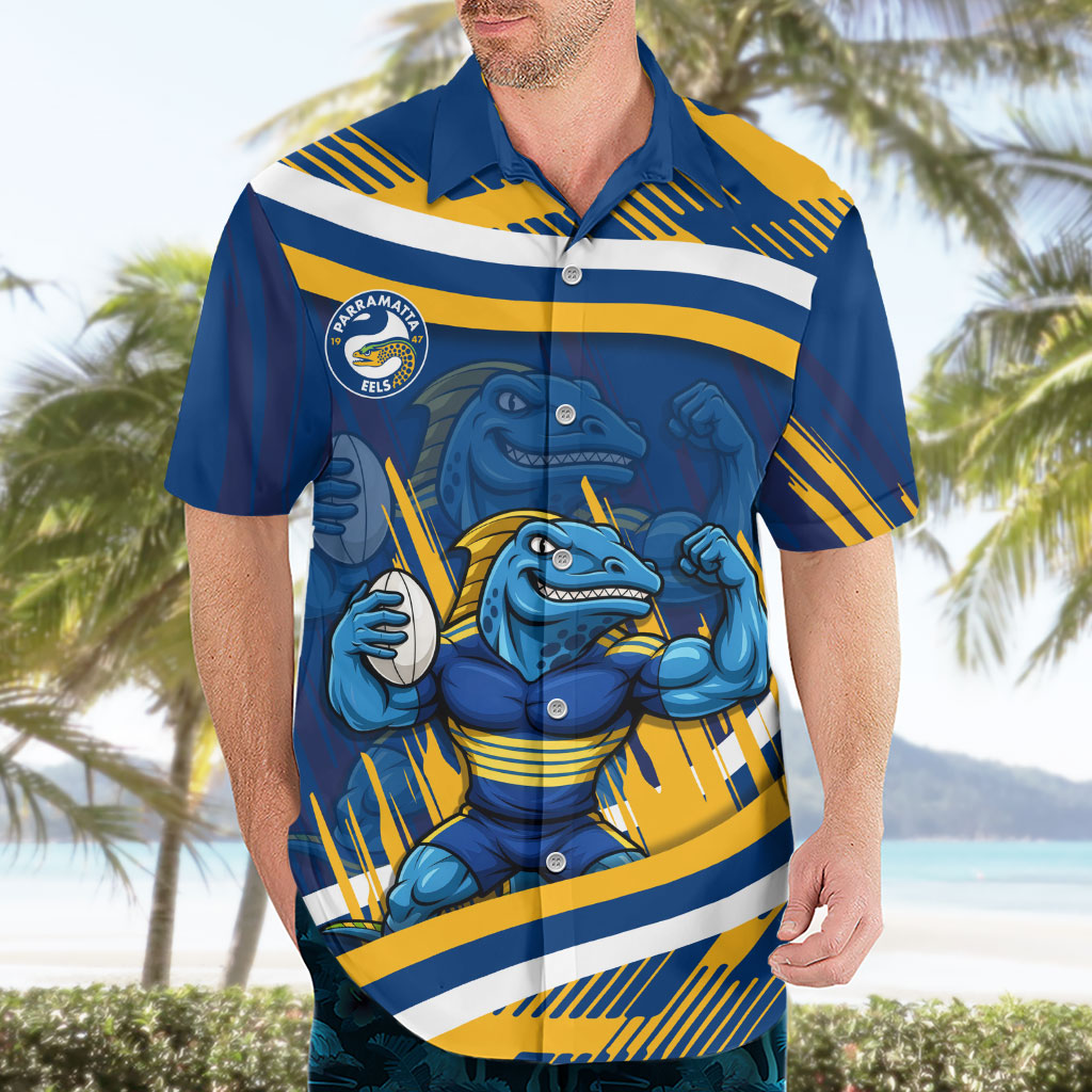 Eels Rugby Mascot Hawaiian Shirt Fierce Athlete Graphic in Sports Style