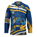 Eels Rugby Mascot Hockey Jersey Fierce Athlete Graphic in Sports Style