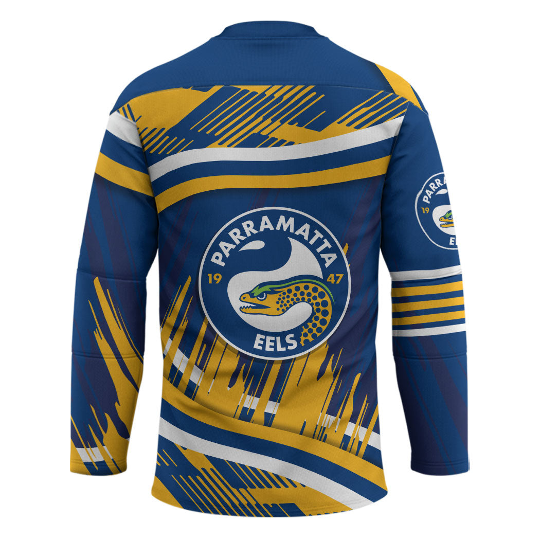 Eels Rugby Mascot Hockey Jersey Fierce Athlete Graphic in Sports Style