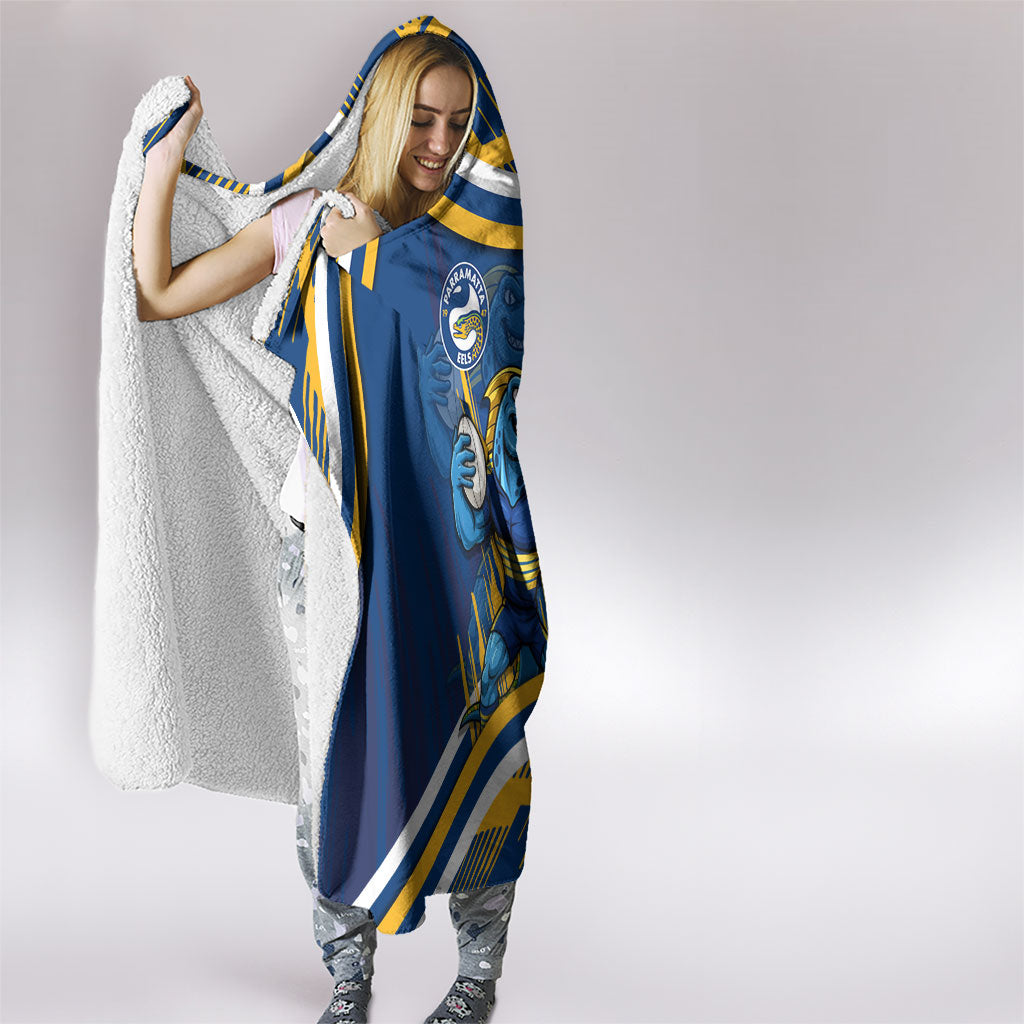 Eels Rugby Mascot Hooded Blanket Fierce Athlete Graphic in Sports Style