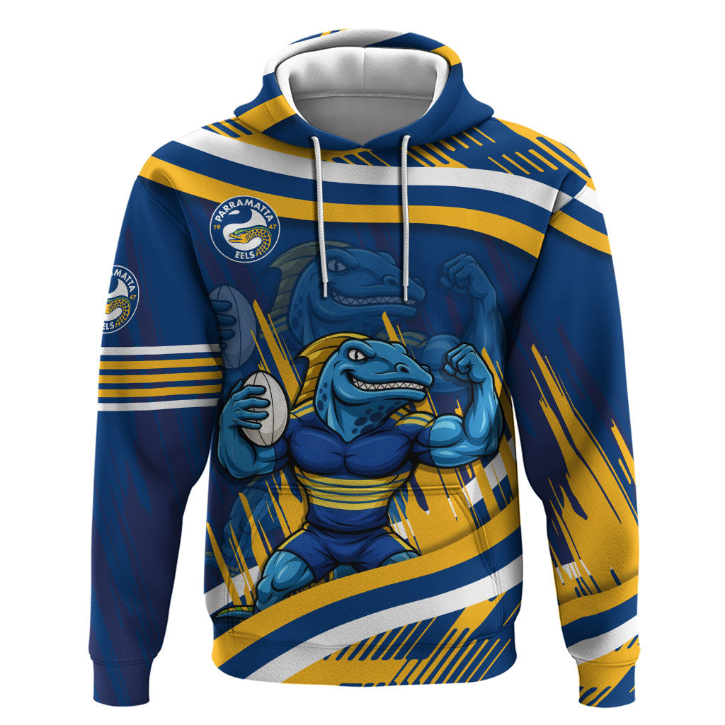 Eels Rugby Mascot Hoodie Fierce Athlete Graphic in Sports Style