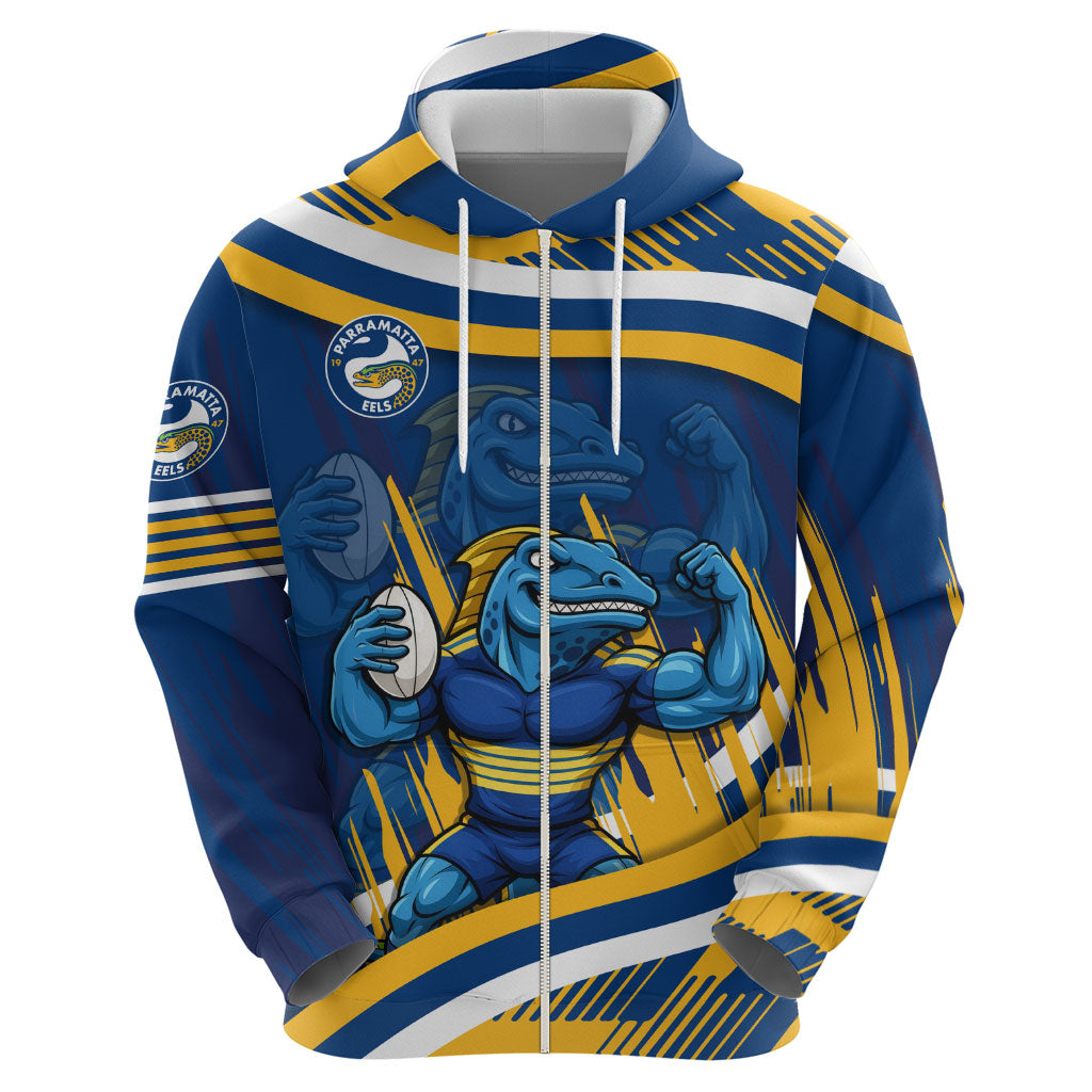 Eels Rugby Mascot Hoodie Fierce Athlete Graphic in Sports Style