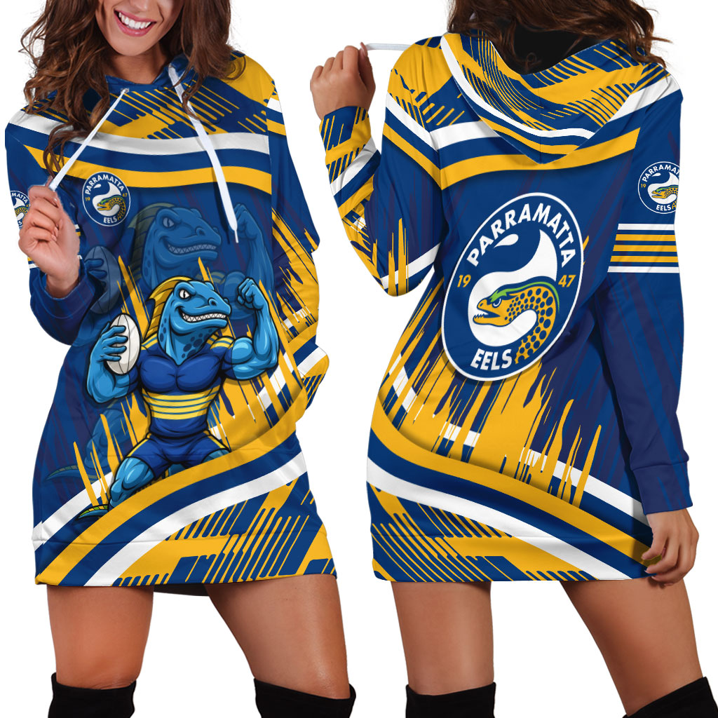 Eels Rugby Mascot Hoodie Dress Fierce Athlete Graphic in Sports Style