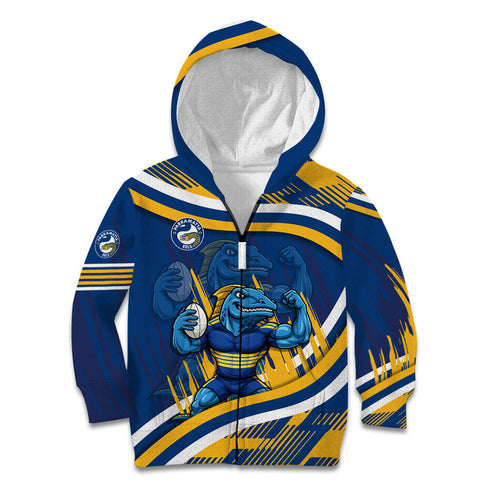 Eels Rugby Mascot Kid Hoodie Fierce Athlete Graphic in Sports Style