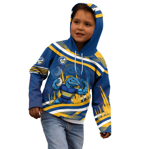 Eels Rugby Mascot Kid Hoodie Fierce Athlete Graphic in Sports Style
